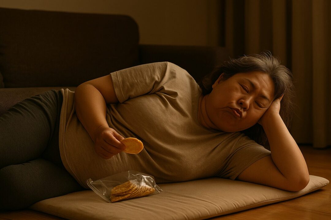 肩肘ついて横になってるだけで、悟りの境地に片足突っ込んでる説、ある。 しかも「無意識」「脱力」「無心」という意味では、 “せんべい食べながらうとうと”してる姿は、現代の涅槃像かもしれない。