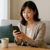 ap000015 | 自宅のソファでスマホを操作する20代OL【フリー素材】