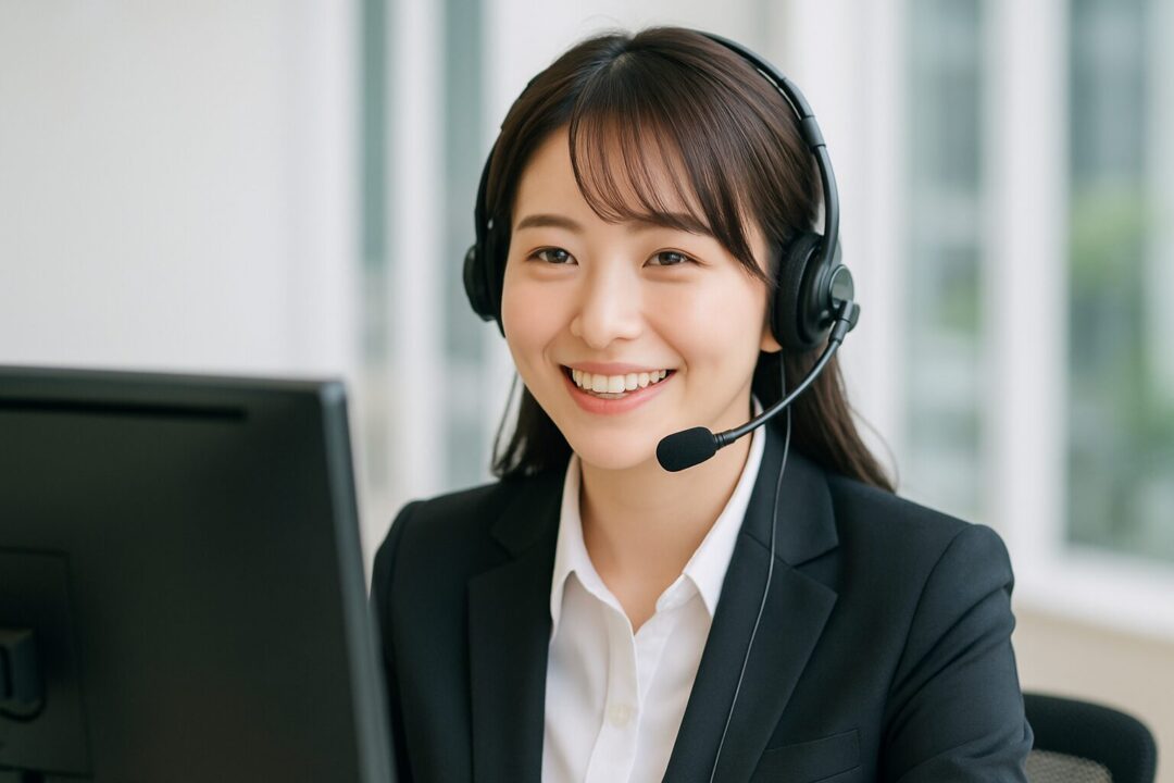 コールセンターで対応する爽やかな日本人女性オペレーター