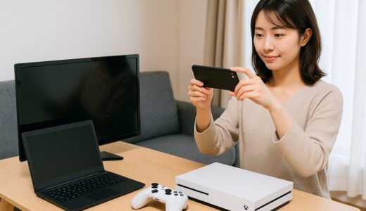 ap000018 |出品用にスマホで商品撮影をする日本人女性【フリー素材】