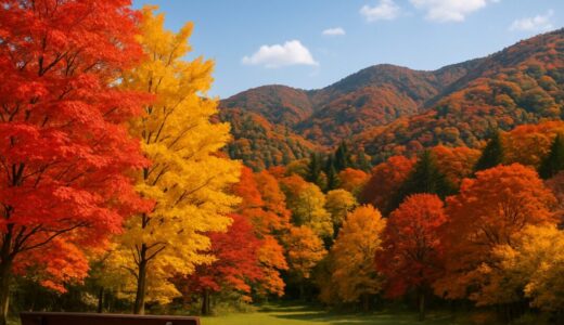 ap000023 |紅葉と銀杏が彩る秋の山景色【フリー素材】