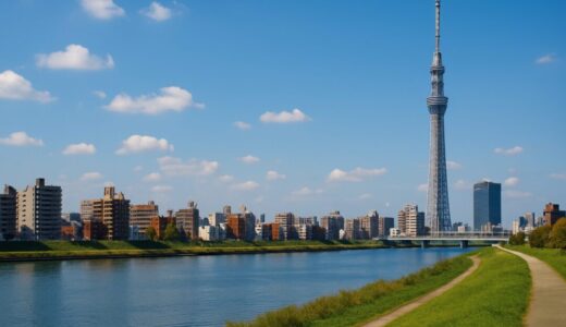 ap000024 | 江戸川沿いから望むスカイツリーと東京の街並み【フリー素材】