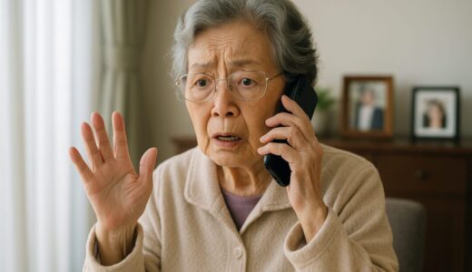 ap000028 | 特殊詐欺に注意する高齢女性の自宅での通話シーン【フリー素材】