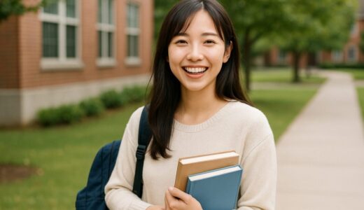 笑顔の女性 フリー素材：大学構内で笑顔を見せる20代日本人女子大学生【ap000058】