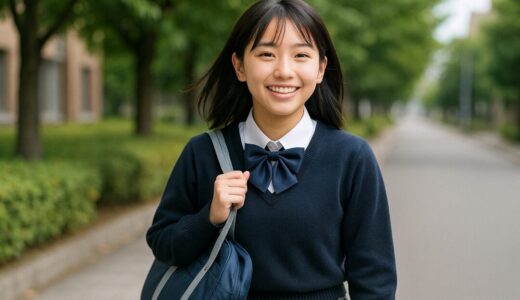 笑顔の女性 フリー素材：通学中に笑顔を見せる日本人女子高校生【ap000059】