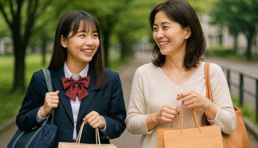 笑顔の女性 フリー素材：親子でショッピングを楽しむ日本人母娘【ap000060】