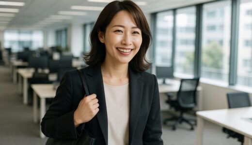 笑顔で働く30代日本人女性のオフィスシーン【ap000061】