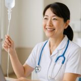 看護師 フリー素材 | 点滴処置を行う40代日本人女性看護師【ap000073】