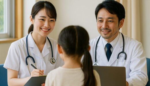 看護師 フリー素材 | 若手看護師と医師による小児科の問診対応【ap000077】