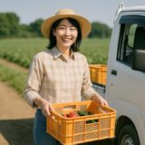 軽トラックで出荷準備をする40代日本人女性農家【ap000089】