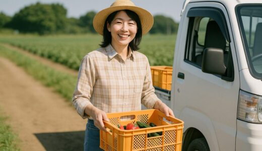 軽トラックで出荷準備をする40代日本人女性農家【ap000089】