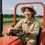 農家 フリー素材 | トラクターで農作業に励む30代日本人女性農家【ap000090】