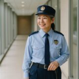 ビル内を巡回する50代日本人女性警備員の昼の業務風景【ap000093】