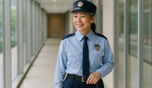 ビル内を巡回する50代日本人女性警備員の昼の業務風景【ap000093】