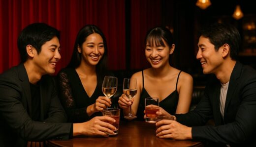 テーブルを囲いお酒を飲みながら会話を楽しむキャバクラでの一時